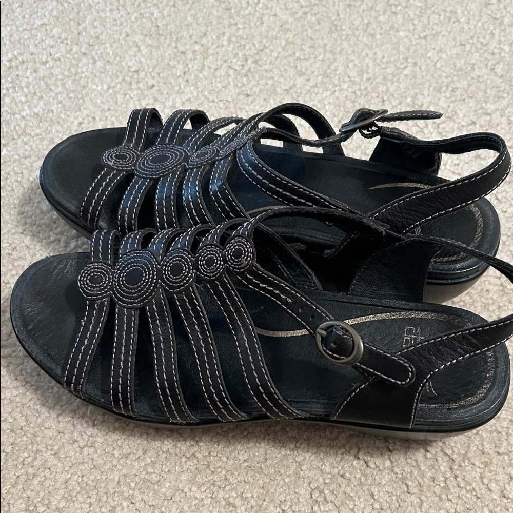 Dansko Black Strappy Sandals with Stitch Detail